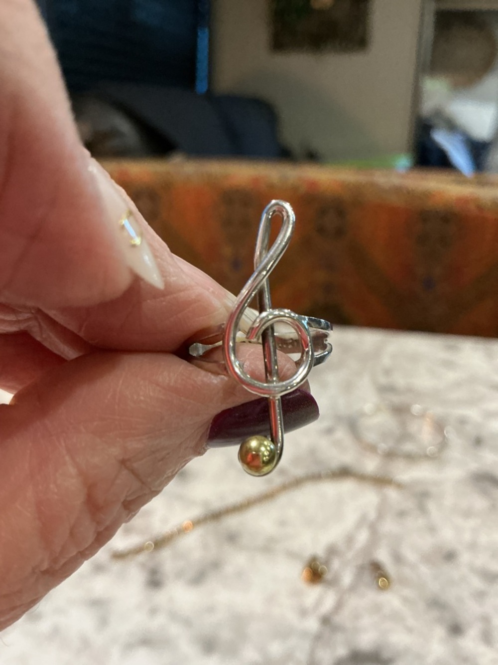 Sterling Silver Treble Clef Ring with Gold Accent